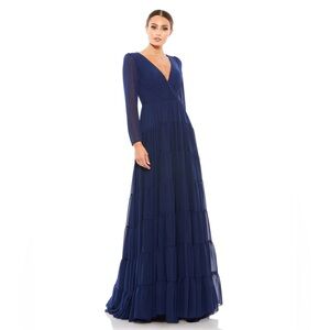 Mac Duggal 55311 FAUX WRAP ILLUSION LONG SLEEVE TIERED GOWN
